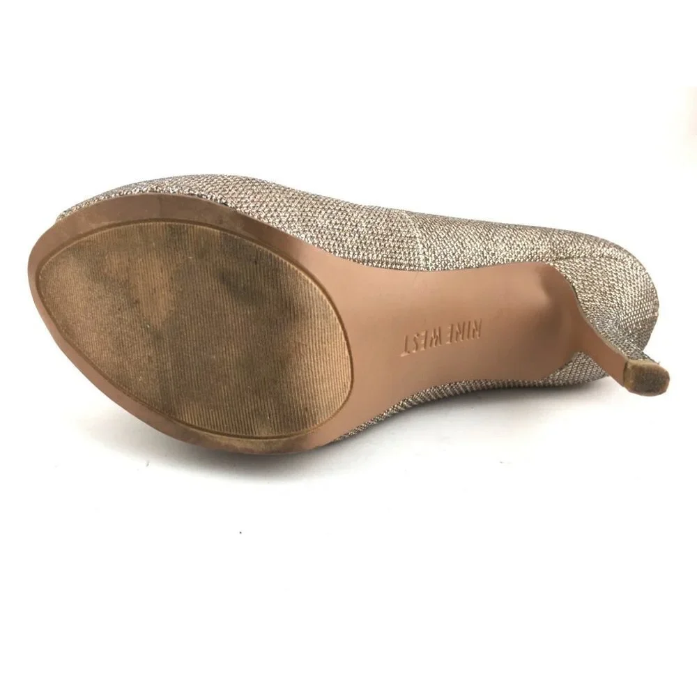 Nine West Gold Metallic Peep Toe Heels Size 7M